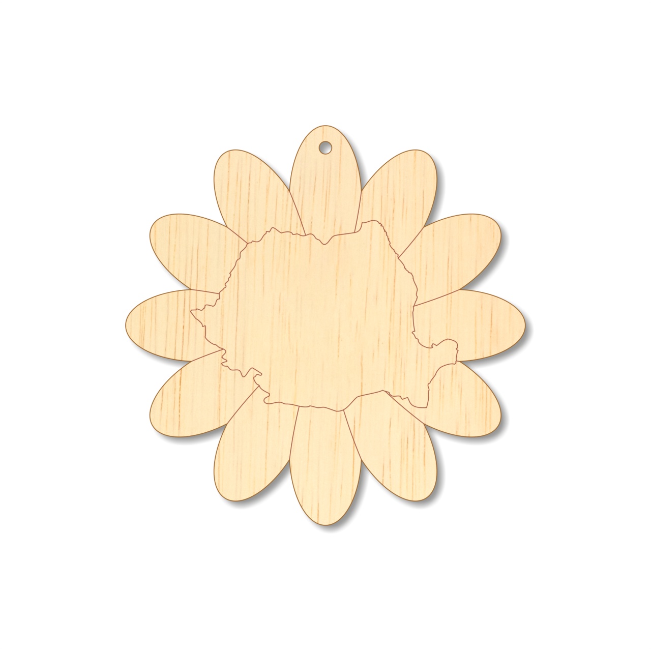 Floare cu harta României, 10×10 cm, placaj lemn :: 10 cm