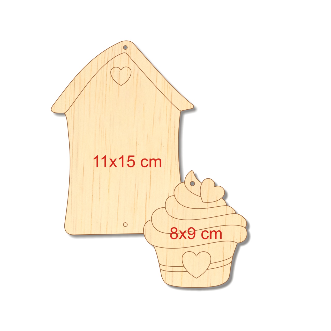 Căsuță și muffin trasat, 11×24,5 cm, placaj lemn