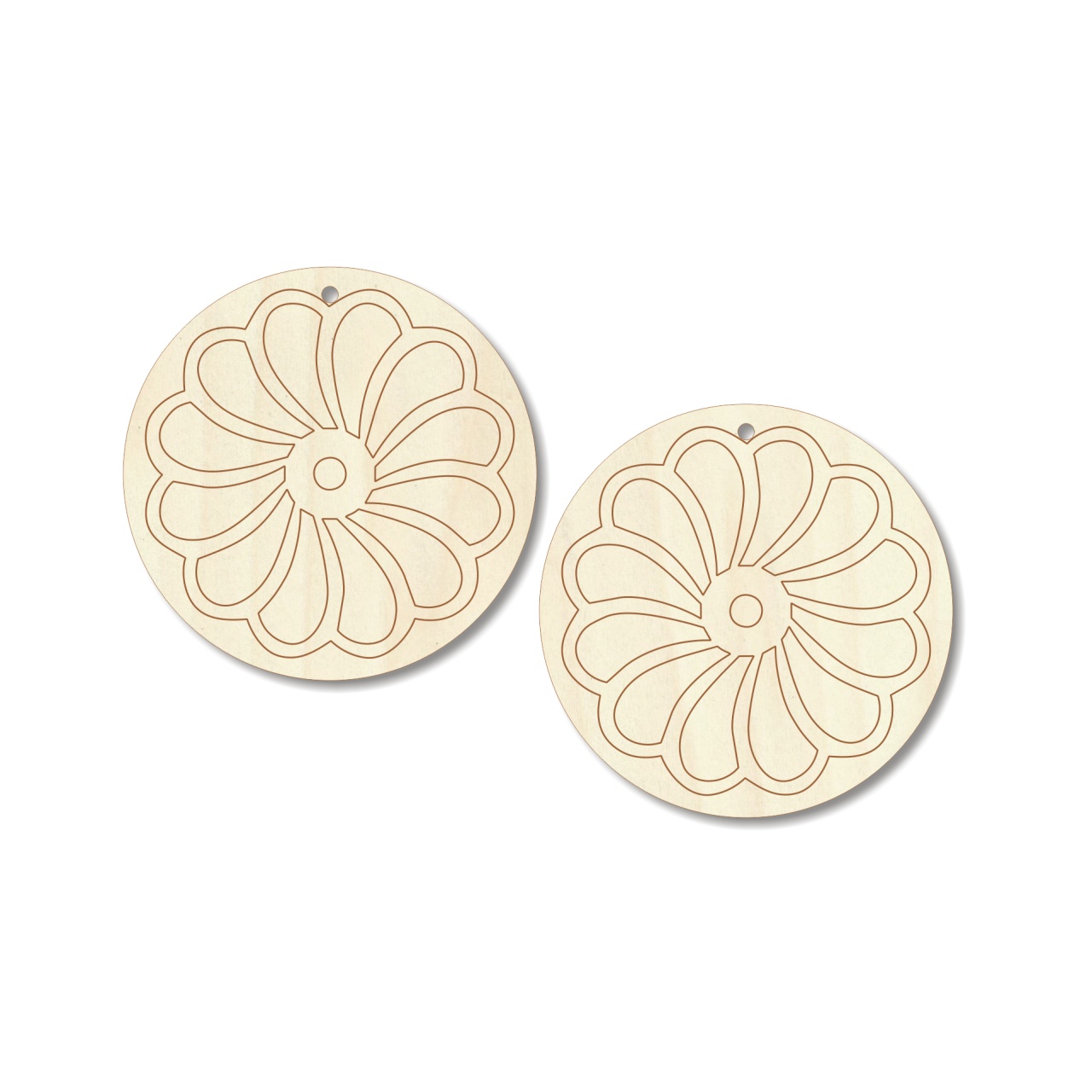 Bază decorativă cu floare trasată, Ø5 cm, placaj lemn natur :: 5 cm