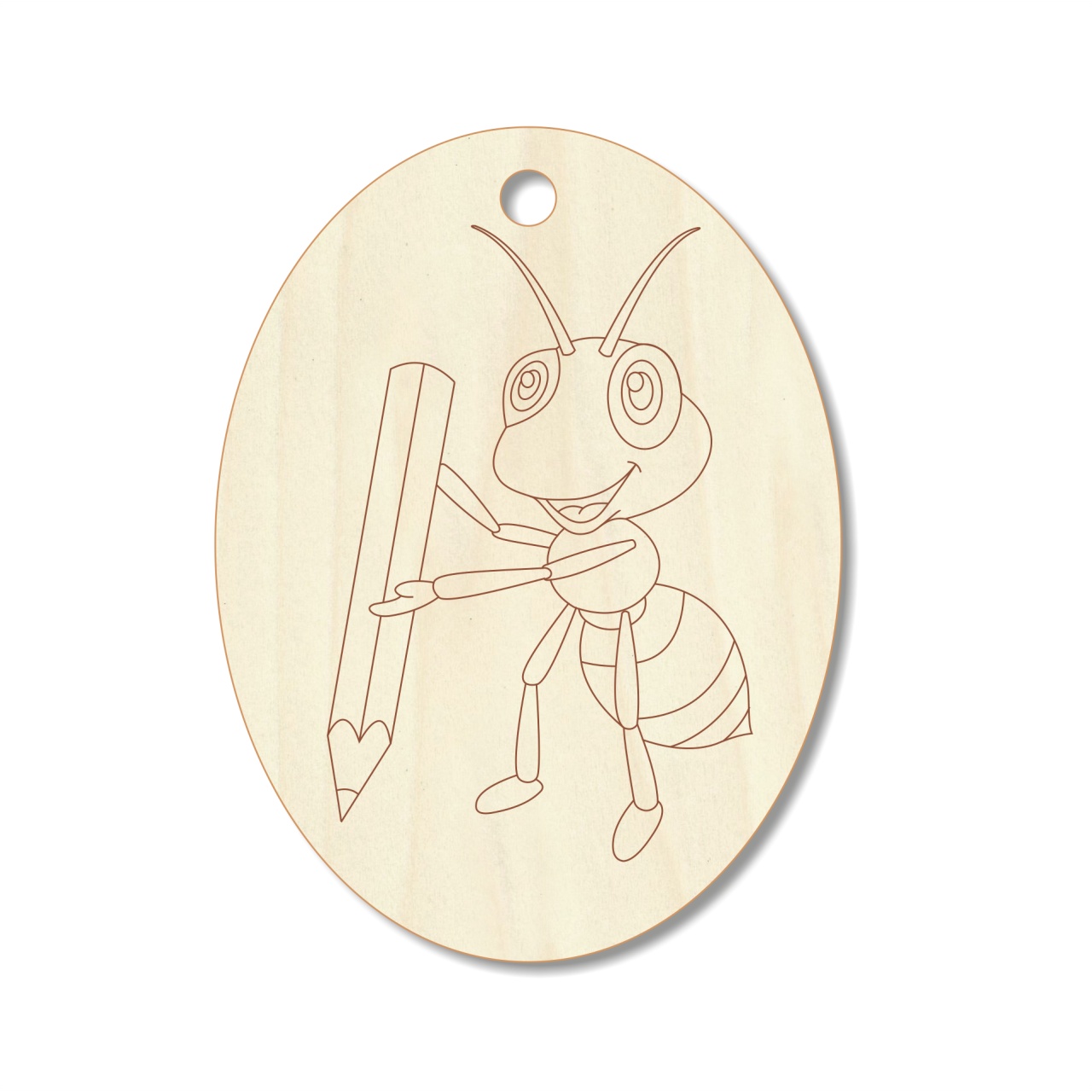 Medalion furnică, 4,5×6 cm, placaj lemn natur :: 6 cm