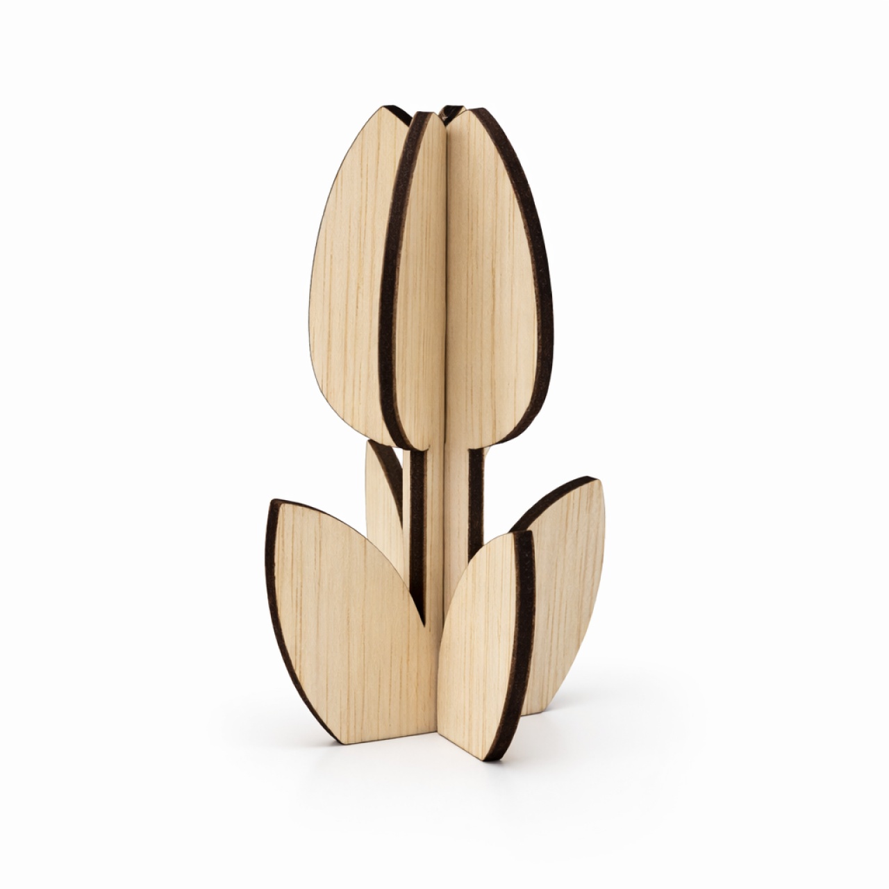 Lalea boboc cu 4 frunze 3d, 6,5×10 cm, placaj cu finisaj natural