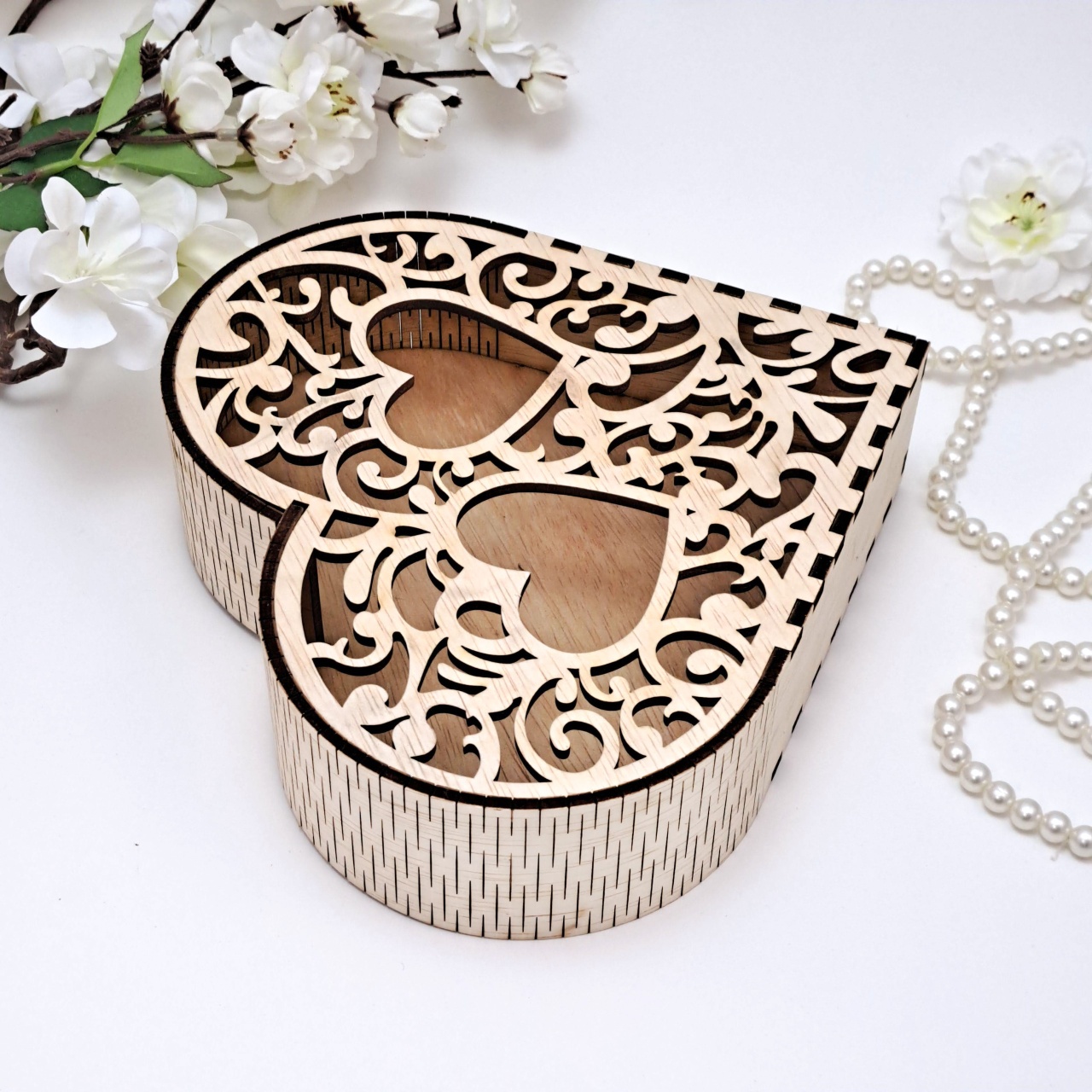 Cutie inimă filigranată, 20,5×19,5×5,5 cm, placaj