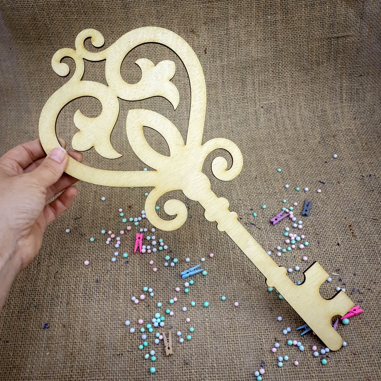 Cheie antică inimă, placaj, 21,5x50 cm :: 50 cm