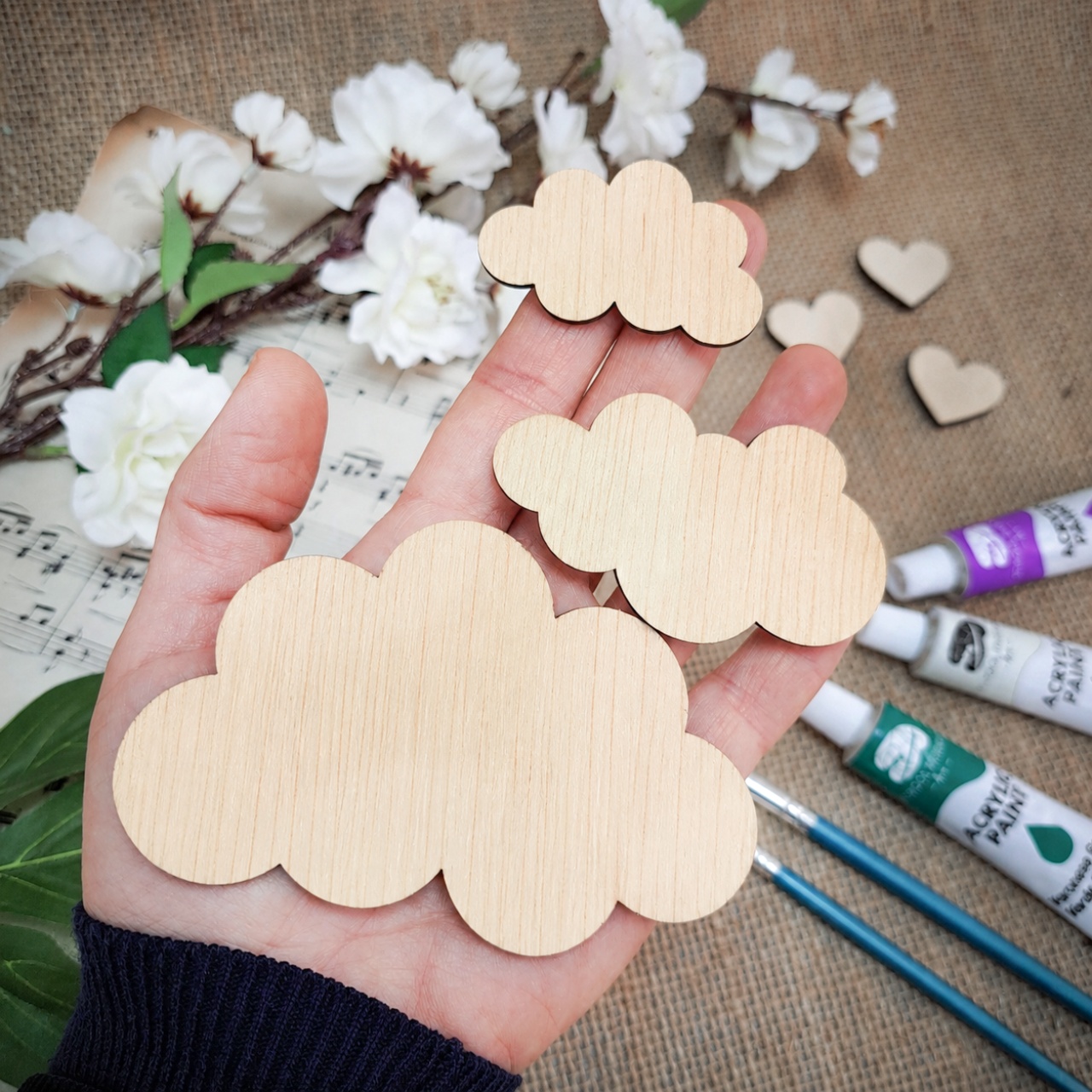 Set 3 norișori, 5, 7, 10 cm, placaj lemn natur