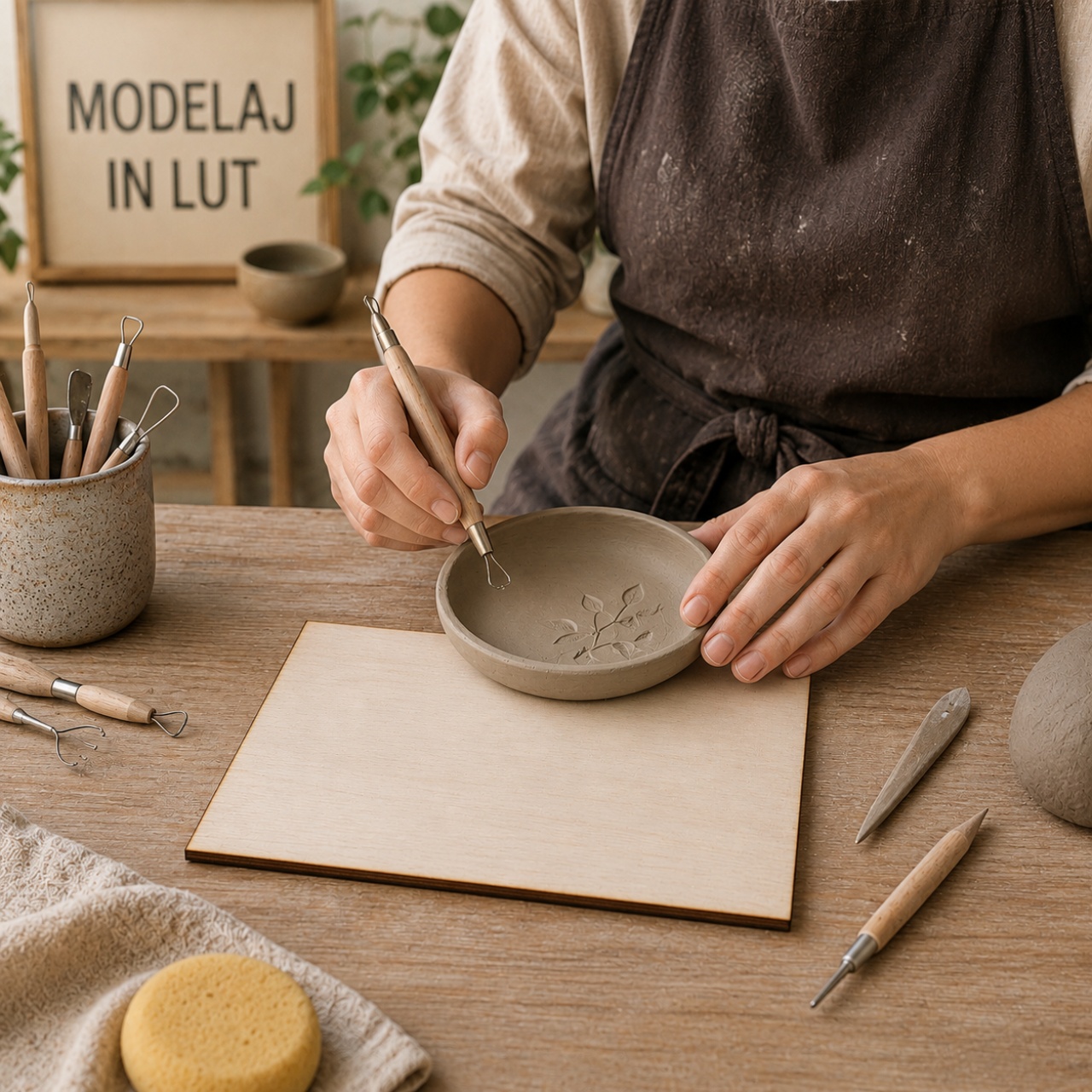 Bază mată pentru modelaj, 35×35 cm, placaj lemn natur