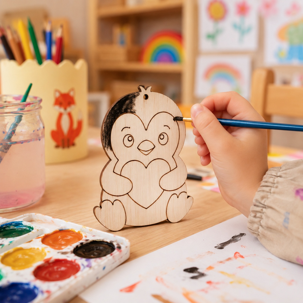 Pinguin pentru pictat, 7,5×10 cm, placaj lemn