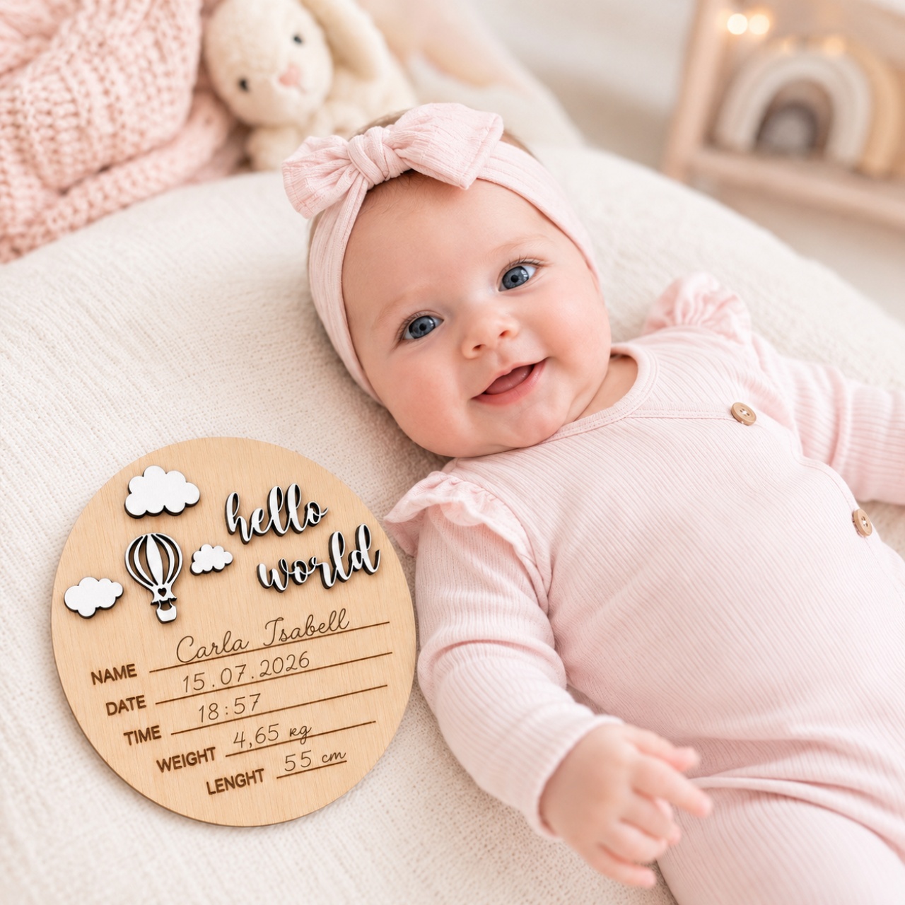 Plachetă blank cu date naștere baby, placaj și HDF alb
