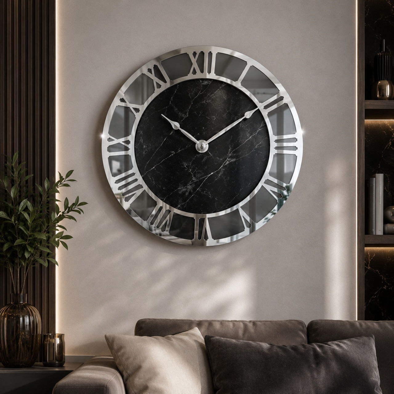 Cadran ceas cu cifre romane, Ø35 cm, plexi auriu oglindă :: 35 cm