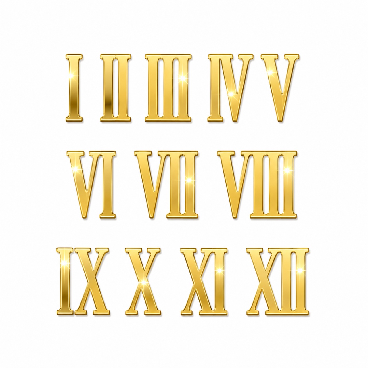 Cifre romane pentru ceas 1-12, 6 cm, plexi oglindă aurie :: 6 cm