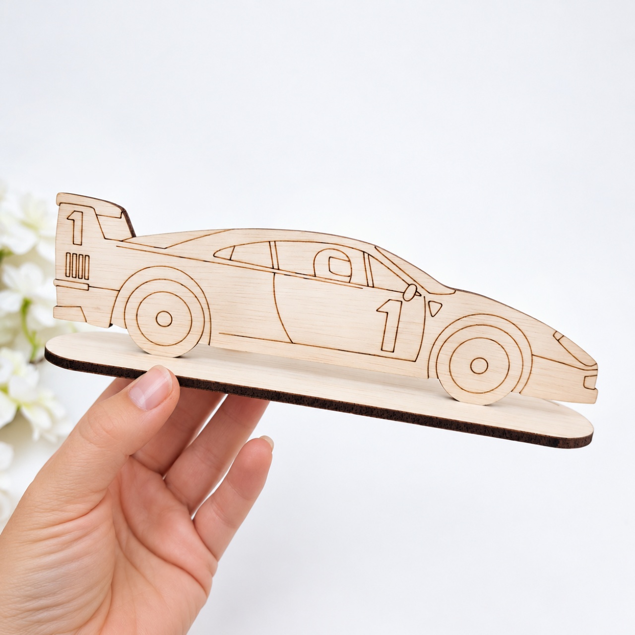 Mașinuță de curse pentru pictat, 20×6×4 cm, placaj lemn